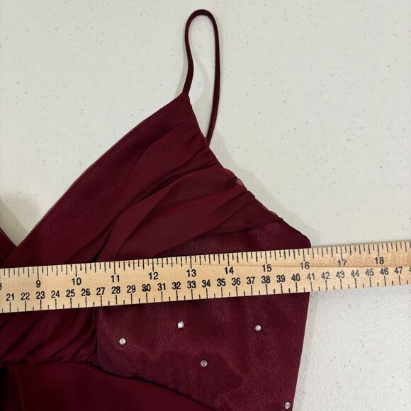 Vintage Y2K 90s Burgundy Chiffon Maxi Dress sz M Formal Prom Fairy Dark Romantic - Picture 11 of 13